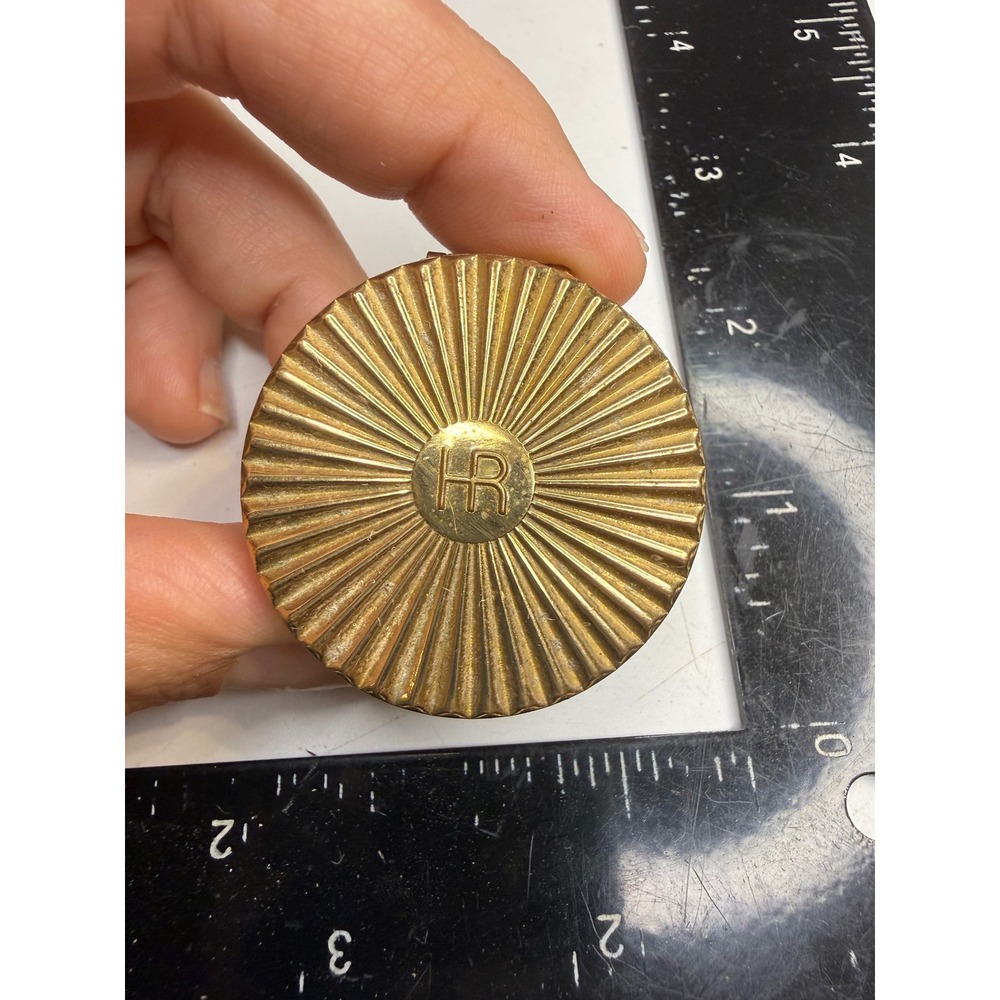 Vintage Helena Rubinstein Coral-Tone Compact Rouge Gold Tone Sunburst HR Logo